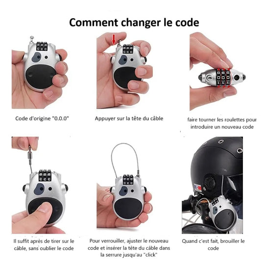Câble de Sécurité Télescopique en Acier avec Antivol à Code pour Trottinette, casque, veste, etc…